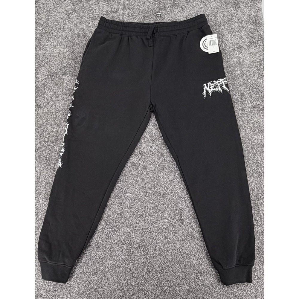 Neff Weird Times Black Jogger Sweatpants Graphic Metal Logo NWT